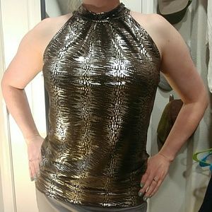 Metallic high neck halter top